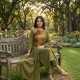 A line kurta set with Neck Beautiful vibrant floral print Olive Green