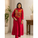 A line kurta set with Neck Beautiful vibrant floral print Red