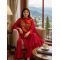 A line kurta set with Neck Beautiful vibrant floral print Red
