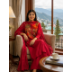 A line kurta set with Neck Beautiful vibrant floral print Red
