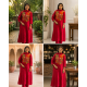 A line kurta set with Neck Beautiful vibrant floral print Red