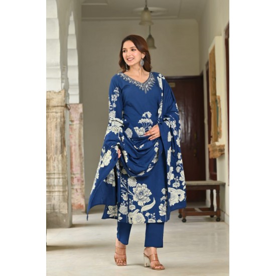 Kurta with V neck and beautifully design on neck in rayon silk fabric.