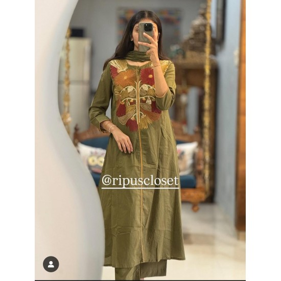 A line kurta set with Neck Beautiful vibrant floral print 