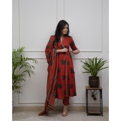 Frock style kurta with side Dori attached heavy tassel with pattern pant & dupatta