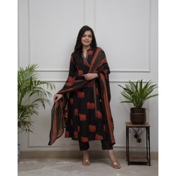 Frock style kurta with side Dori attached heavy tassel with pattern pant & dupatta