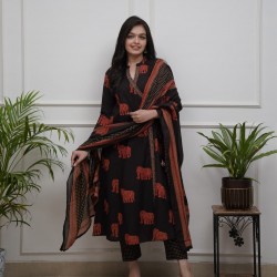 Frock style kurta with side Dori attached heavy tassel with pattern pant & dupatta