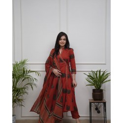 Frock style kurta with side Dori attached heavy tassel with pattern pant & dupatta