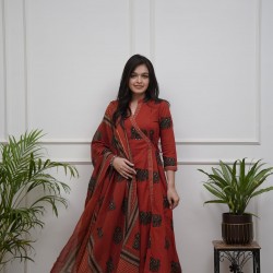Frock style kurta with side Dori attached heavy tassel with pattern pant & dupatta