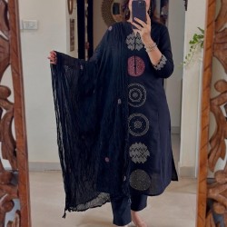 Abstract cotton 3 Piece set for work & casual wear floral on kurta & slit with highlights and beautiful placed dupatta