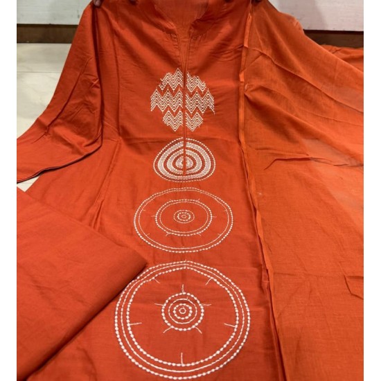 Abstract cotton 3 Piece set for work & casual wear floral on kurta & slit with highlights and beautiful placed dupatta