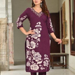 Kurta with V neck and beautifully design on neck in rayon silk fabric.