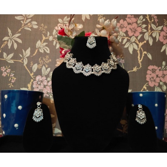 Oxidised Silver Brass Chokar Jewel Set