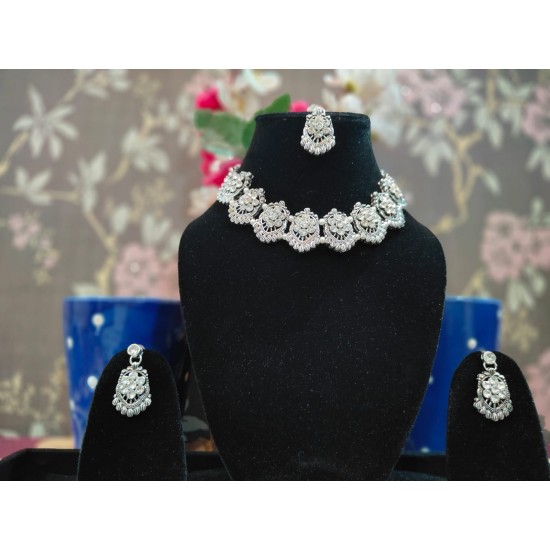 Oxidised Silver Brass Chokar Jewel Set