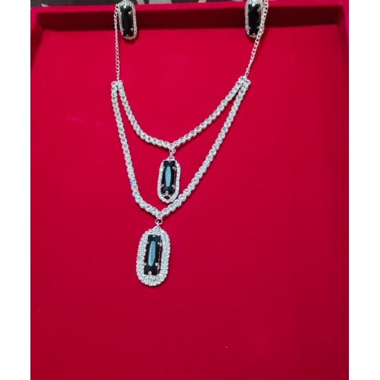 Brass Rhodium AD Double Layered Pendent Set 