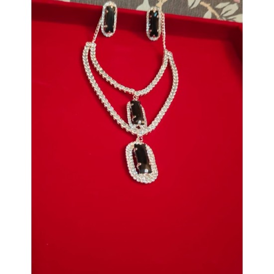 Brass Rhodium AD Double Layered Pendent Set 