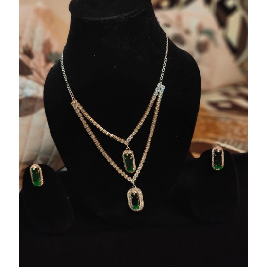 Brass Rhodium AD Double Layered Pendent Set 