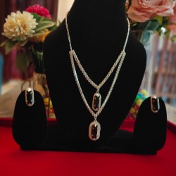 Brass Rhodium AD Double Layered Pendent Set 