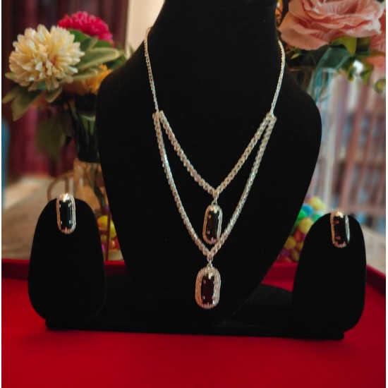 Brass Rhodium AD Double Layered Pendent Set 