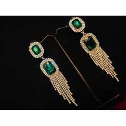 American Diamond(AD) Earrings Cubic Alloy Drops & Danglers - Green