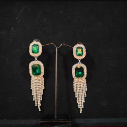 American Diamond(AD) Earrings Cubic Alloy Drops & Danglers - Green