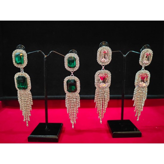 American Diamond(AD) Earrings Cubic Alloy Drops & Danglers - Pink