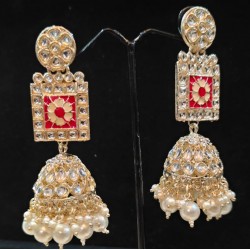 Kundan White Bead Jhumka Earrings | Heavy Party Wear Jewellery Beads Brass Jhumki Earring