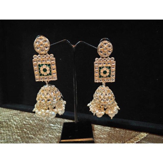 Kundan White Bead Jhumka Earrings | Heavy Party Wear Jewellery Beads Brass Jhumki Earring