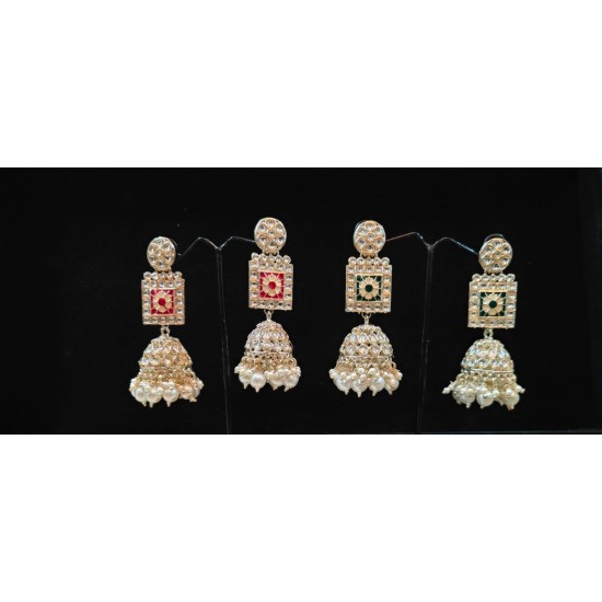 Kundan White Bead Jhumka Earrings | Heavy Party Wear Jewellery Beads Brass Jhumki Earring
