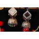 Oxidized Silver Mirror Work Jhumka Earrings with Beaded Danglers