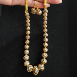 Antique gold-toned Ball necklace with matching filigree drop earrings