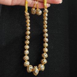 Antique gold-toned Ball necklace with matching filigree drop earrings