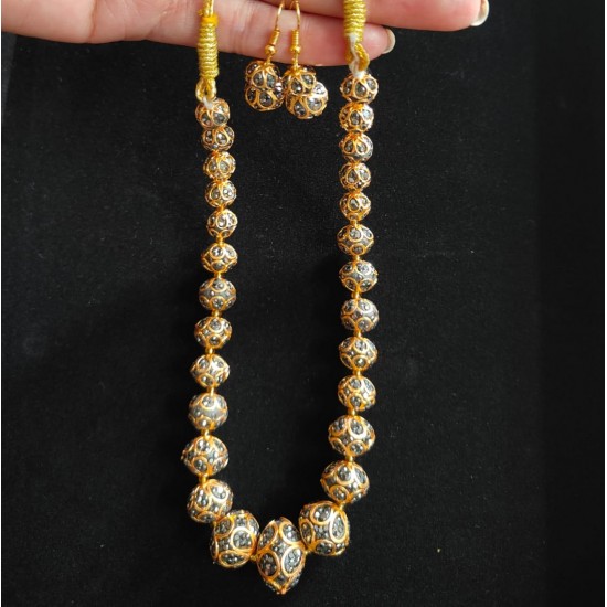 Antique gold-toned Ball necklace with matching filigree drop earrings