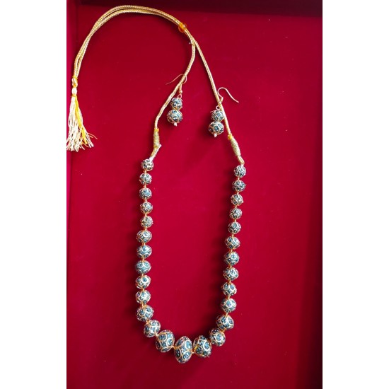 Antique gold-toned Ball necklace with matching filigree drop earrings