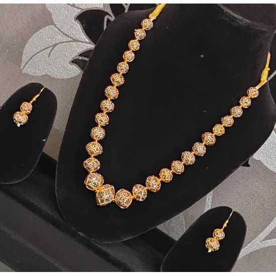 Antique gold-toned Ball necklace with matching filigree drop earrings