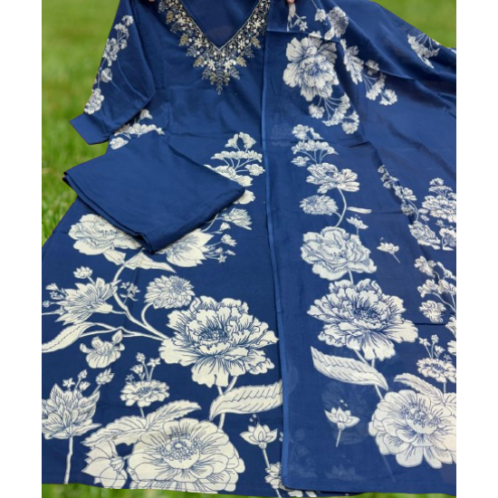 Kurta with V neck and beautifully design on neck in rayon silk fabric.