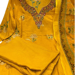 Enjoy Your Festival & wedding with Our Beautiful 3pc suit set with chiffon dupatta with beautiful design.