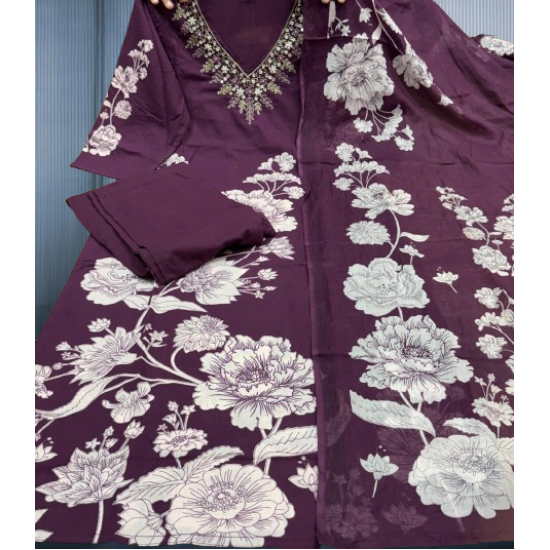 Kurta with V neck and beautifully design on neck in rayon silk fabric.