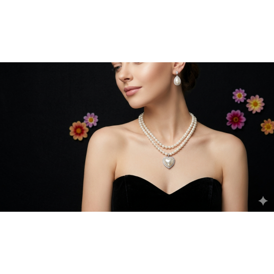 SMALL WHITE PEARL WITH EARRING JEWEL SET
