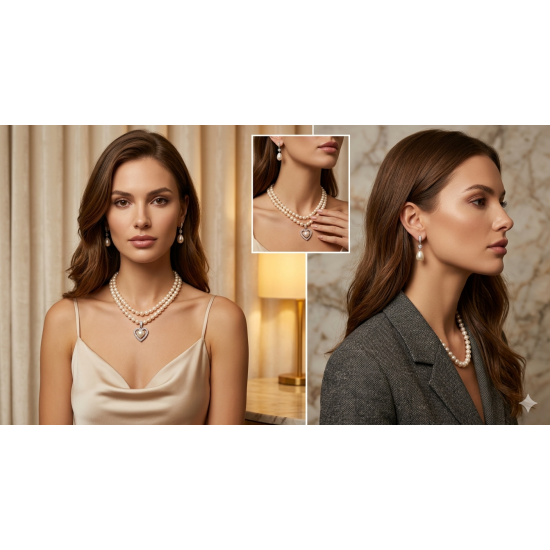 SMALL WHITE PEARL WITH EARRING JEWEL SET