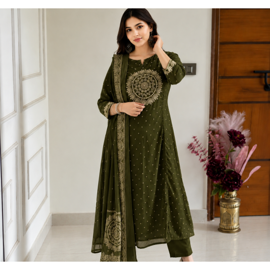 Elevate your ethnic wardrobe with this elegant special suit set Dark Green