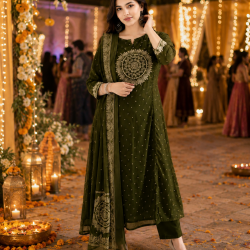 Elevate your ethnic wardrobe with this elegant special suit set Dark Green