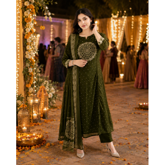 Elevate your ethnic wardrobe with this elegant special suit set Dark Green