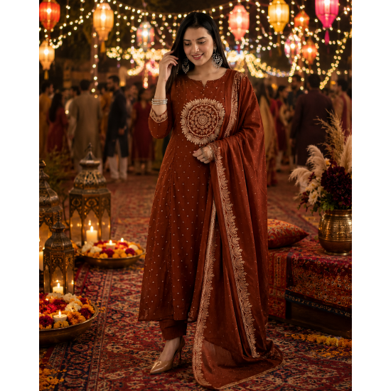 Elevate your ethnic wardrobe with this elegant special suit set Rust