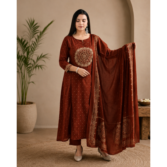 Elevate your ethnic wardrobe with this elegant special suit set Rust