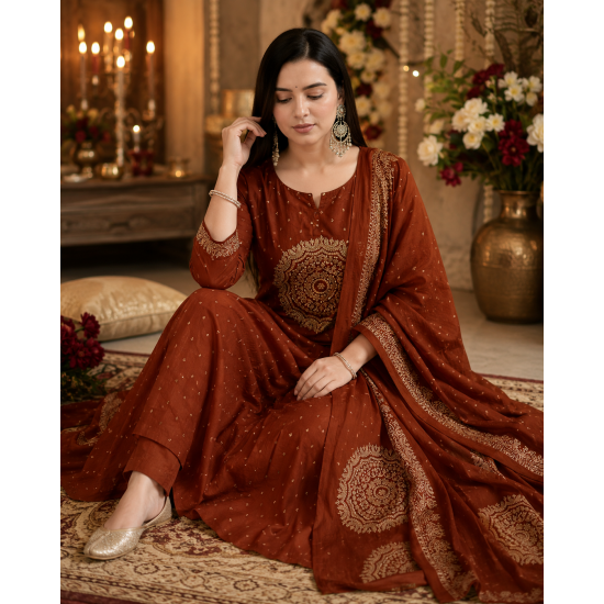 Elevate your ethnic wardrobe with this elegant special suit set Rust