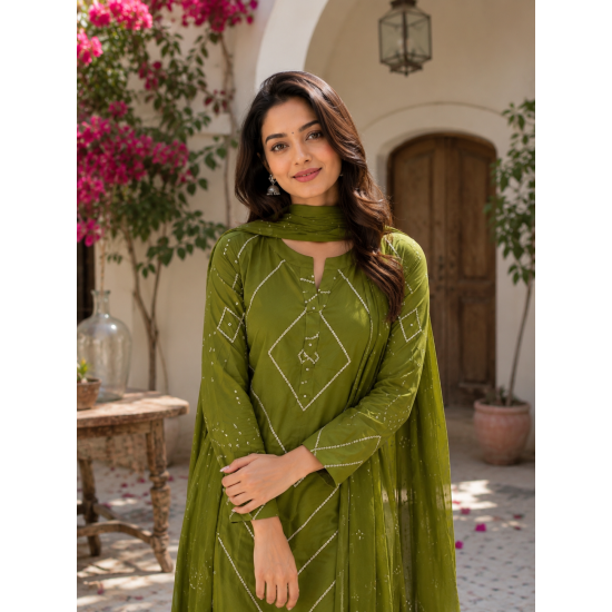 Very amazing kurta palazo set which makes your looks very impressive and stunning Olive Green