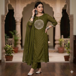 Elevate your ethnic wardrobe with this elegant special suit set Olive Green