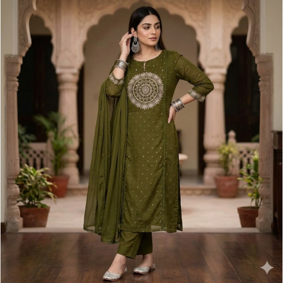 Elevate your ethnic wardrobe with this elegant special suit set Olive Green