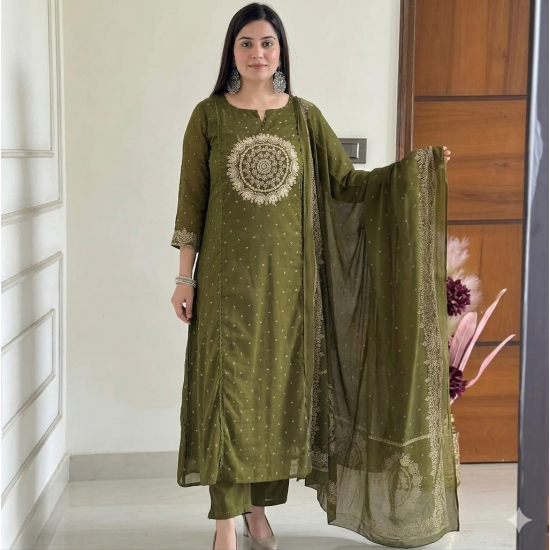 Elevate your ethnic wardrobe with this elegant special suit set Olive Green