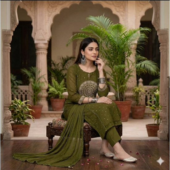 Elevate your ethnic wardrobe with this elegant special suit set Olive Green